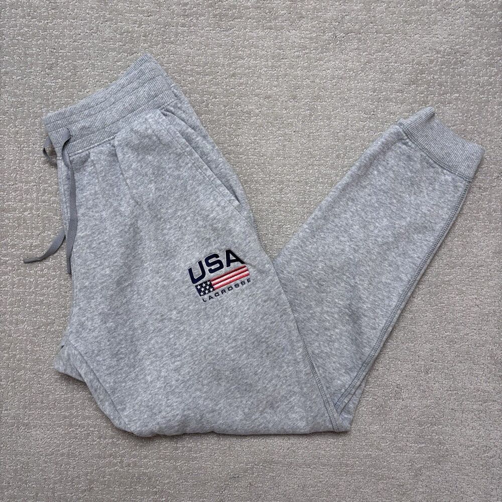 Under Armour Sweatpants Womens USA Lacrosse Gray Fleece Tapered Pockets Sz M